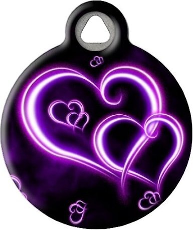 Dog Tag Art Neon Purple Hearts Personalized Dog and Cat ID Tag