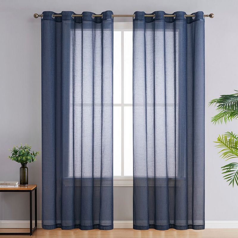 Thd Natalie Faux Linen Semi Sheer Light Filtering Window Grommet Curtains Drapery Panels， Set Of 2