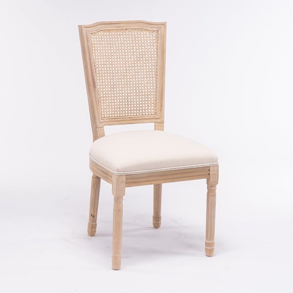 2pcs French Style Dining Chair with Square Rattan Backrest