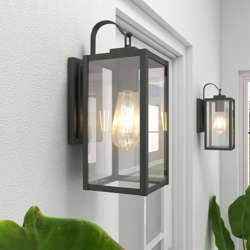 13 in. 1-Light Matte Black Hardwired Outdoor Wall Lantern Modern Sconce with Clear Glass UTO-12151