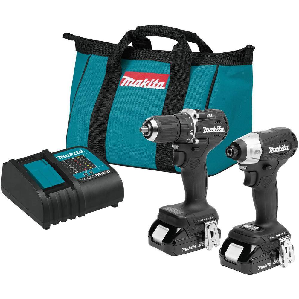 Makita 18V LXT Sub-Compact Lithium-Ion Brushless Cordless 2-piece Combo Kit (Driver-DrillImpact Driver) 1.5Ah CX203SYB