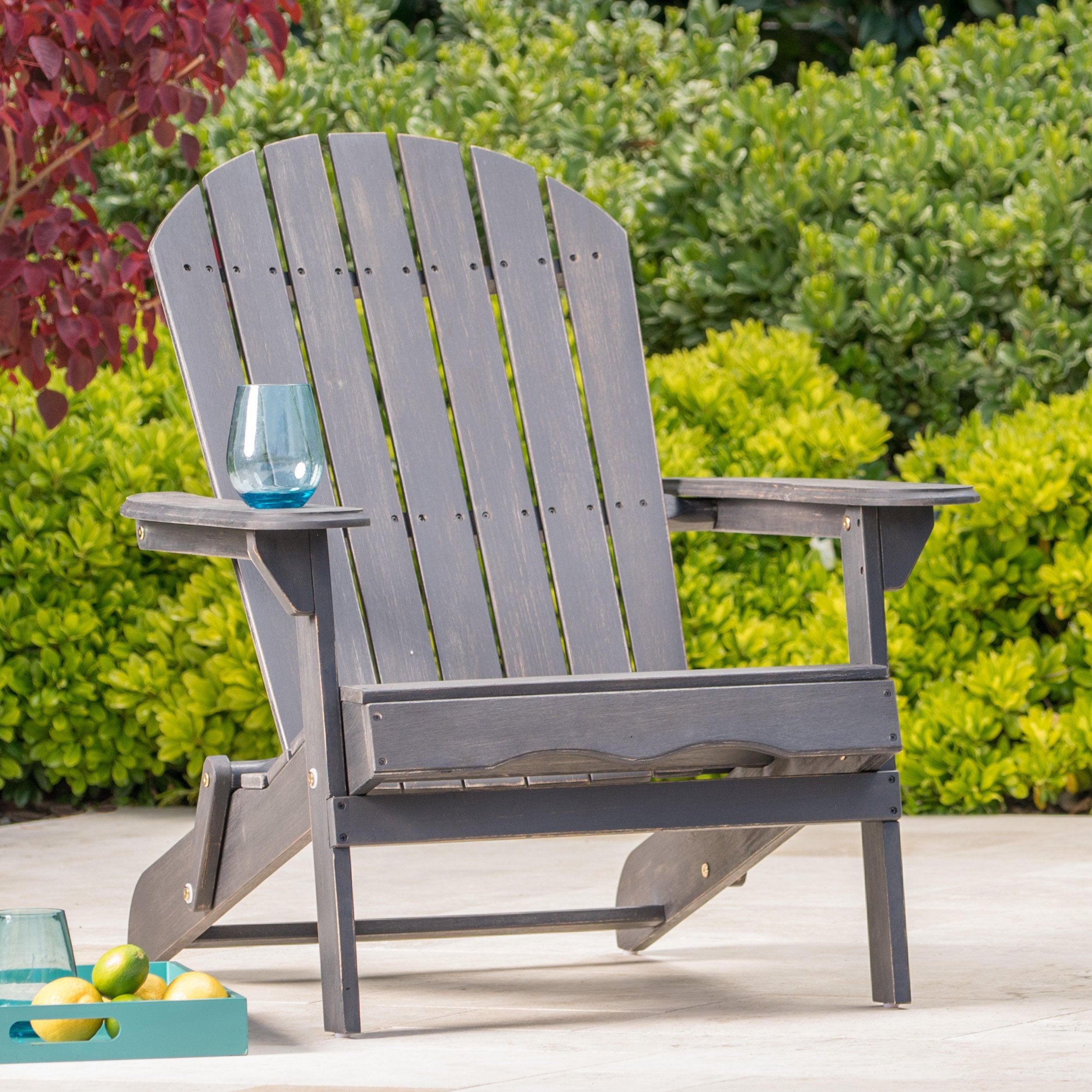 Hillary Dark Gray Acacia Wood Folding Adirondack Chair