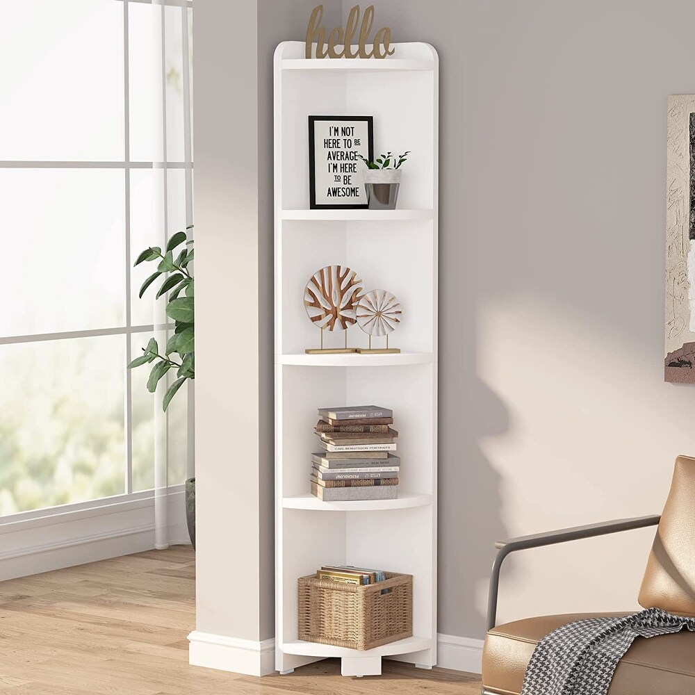 White Corner Shelf  5 Tier Wood Wall Corner Bookshelf   11.8\