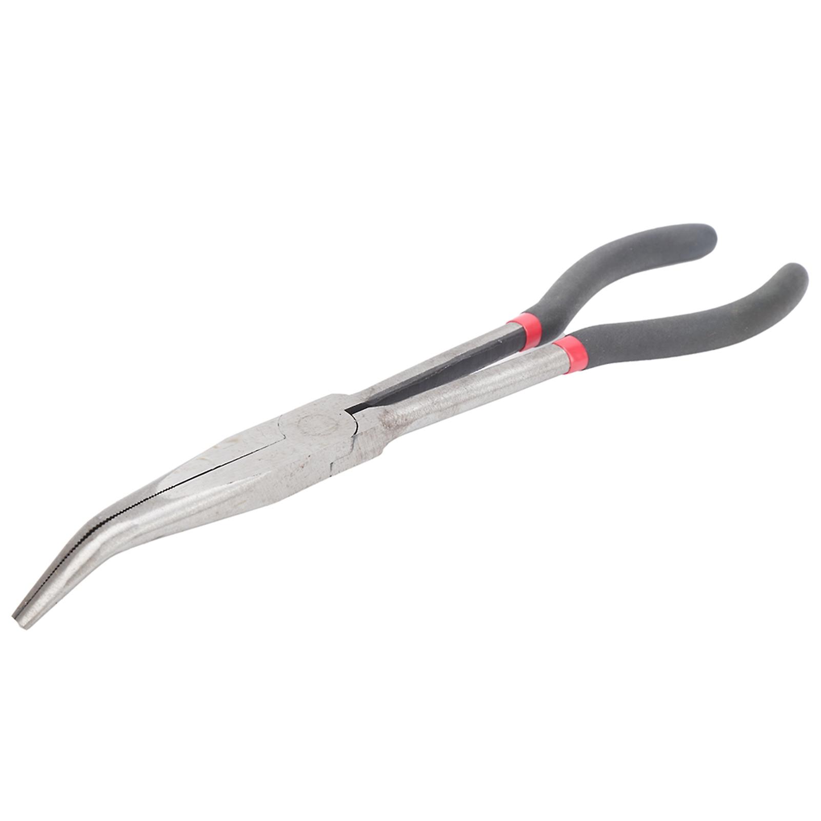 11in Extended Handle Pliers 45 Degrees Curved Nose Steel Pliers With Plastic Handle Hardware Tool