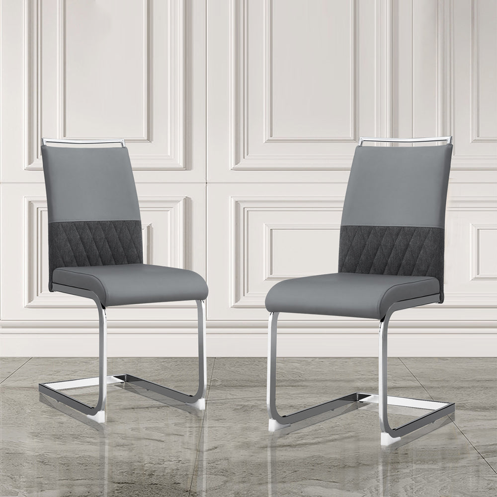 Modern Dining Room Chairs Set of 2，Kitchen Chairs with Metal Chrome Leg，2 Dinner Chairs，Grey Dining Chair for Dining Room