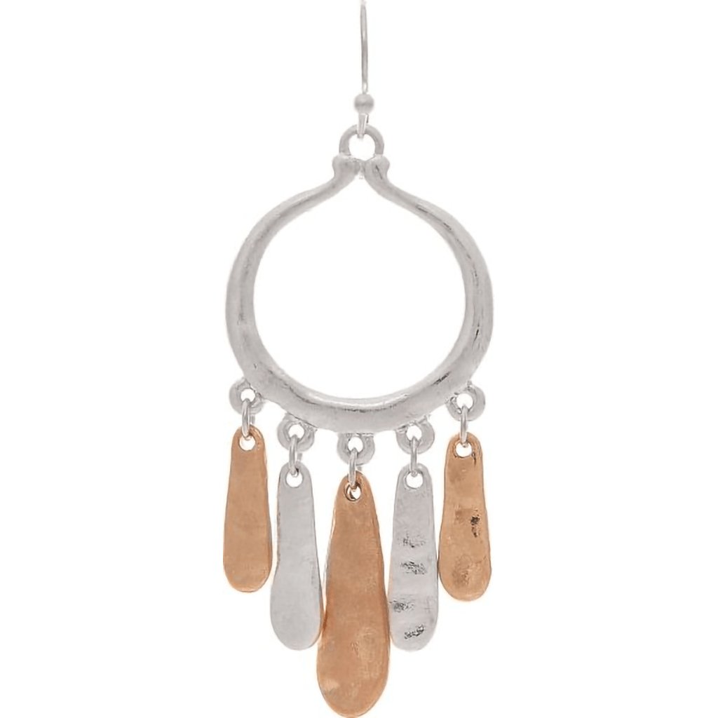 Rain  Two Tone Circle W Stick Fringe Earrings