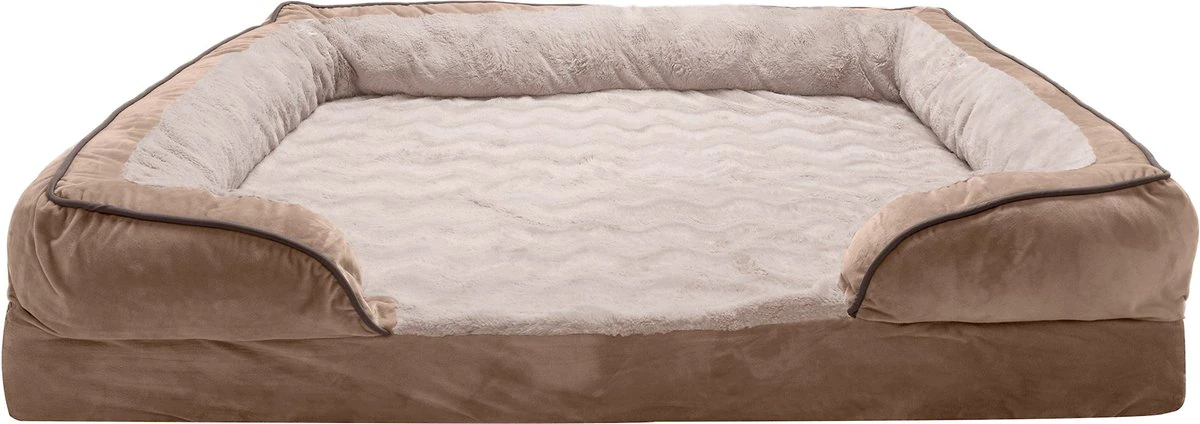 FurHaven Velvet Waves Perfect Comfort Orthopedic Sofa Cat and Dog Bed， Brownstone， Jumbo Plus