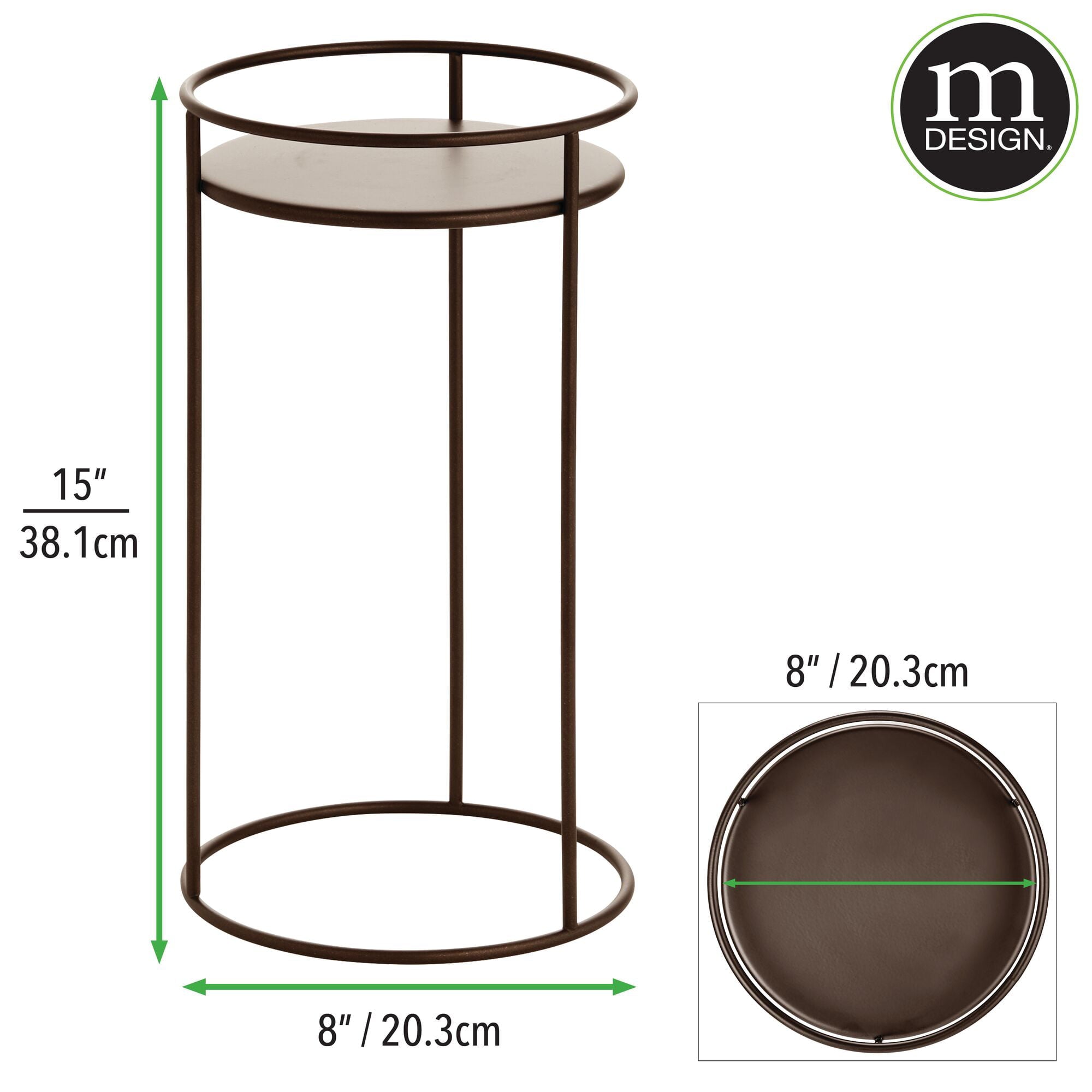 mDesign Metal 15-Inch Tall Circular Plant Stand, Planter Holder Contemporary Design Round Tray for Table, Garden; Holds Indoor/Outdoor Plants, Flower Pot - Concerto Collection - 2 Pack - Bronze