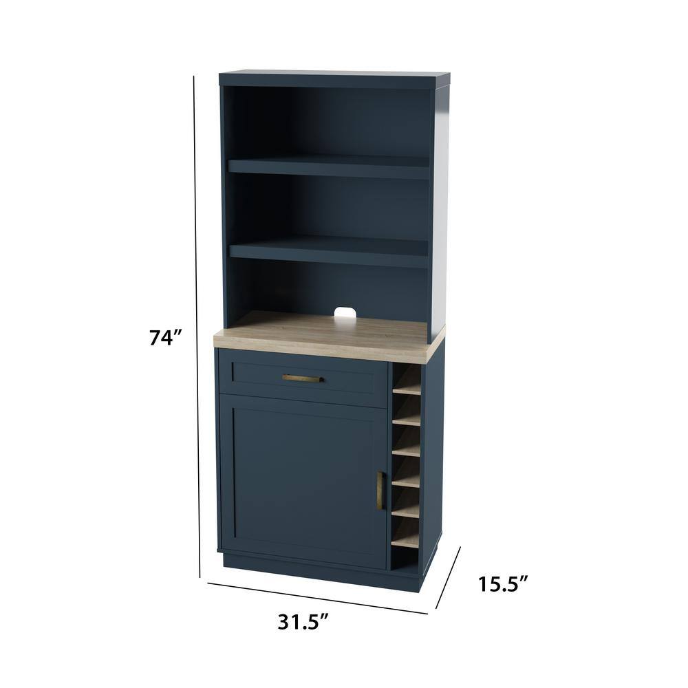 Twin Star Home 74 in. Fontana Blue 12-Shelf Standard Bookcase with Open Storage BKC6924-TPP02