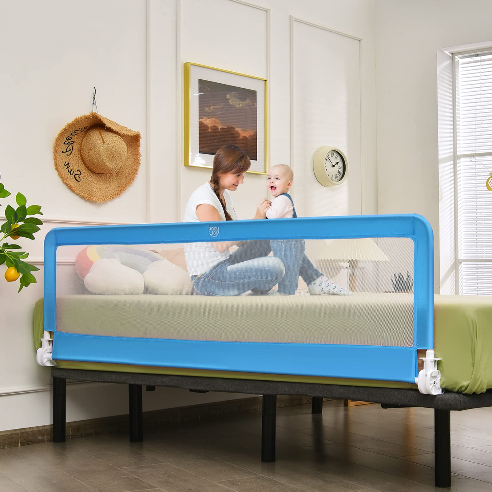 BABY JOY Bed Rails for Toddlers, 71'' Extra Long, Swing Down Bed Guard w/Safety Strap for Convertible Crib