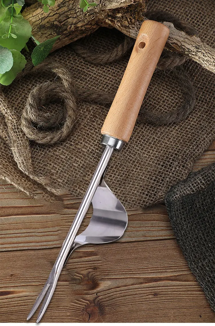 Amazon Custom Portable Stainless Steel  Wooden Handle Customized Garden Rake Tool Set