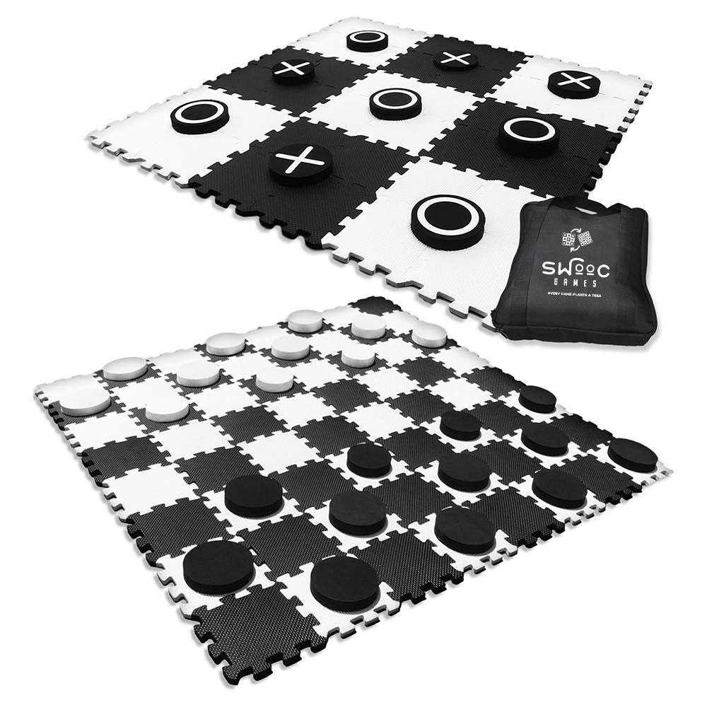 SWOOC Giant Checkers and Tic Tac Toe Game 4 ft. x 4 ft. 100% High Density EVA Foam Mat and Pieces EVA-CHK-TIC