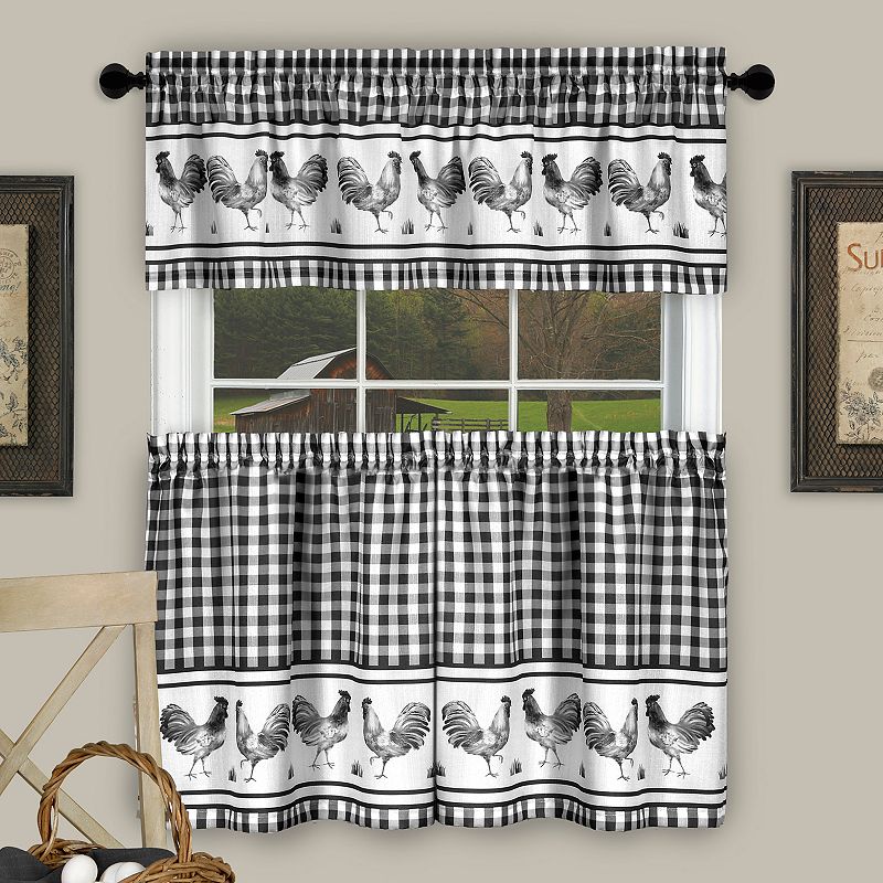 Achim Barnyard Rooster Plaid Tier and Valance Kitchen Curtain Set