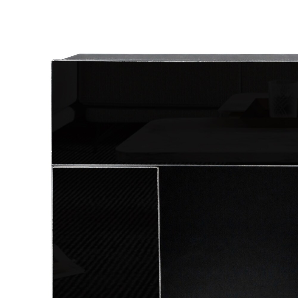 TV Cabinet with Storage Drawers   Open Shelves LED TV Stand Modern High Gloss TV Console with 20 Color LED Lights  Black