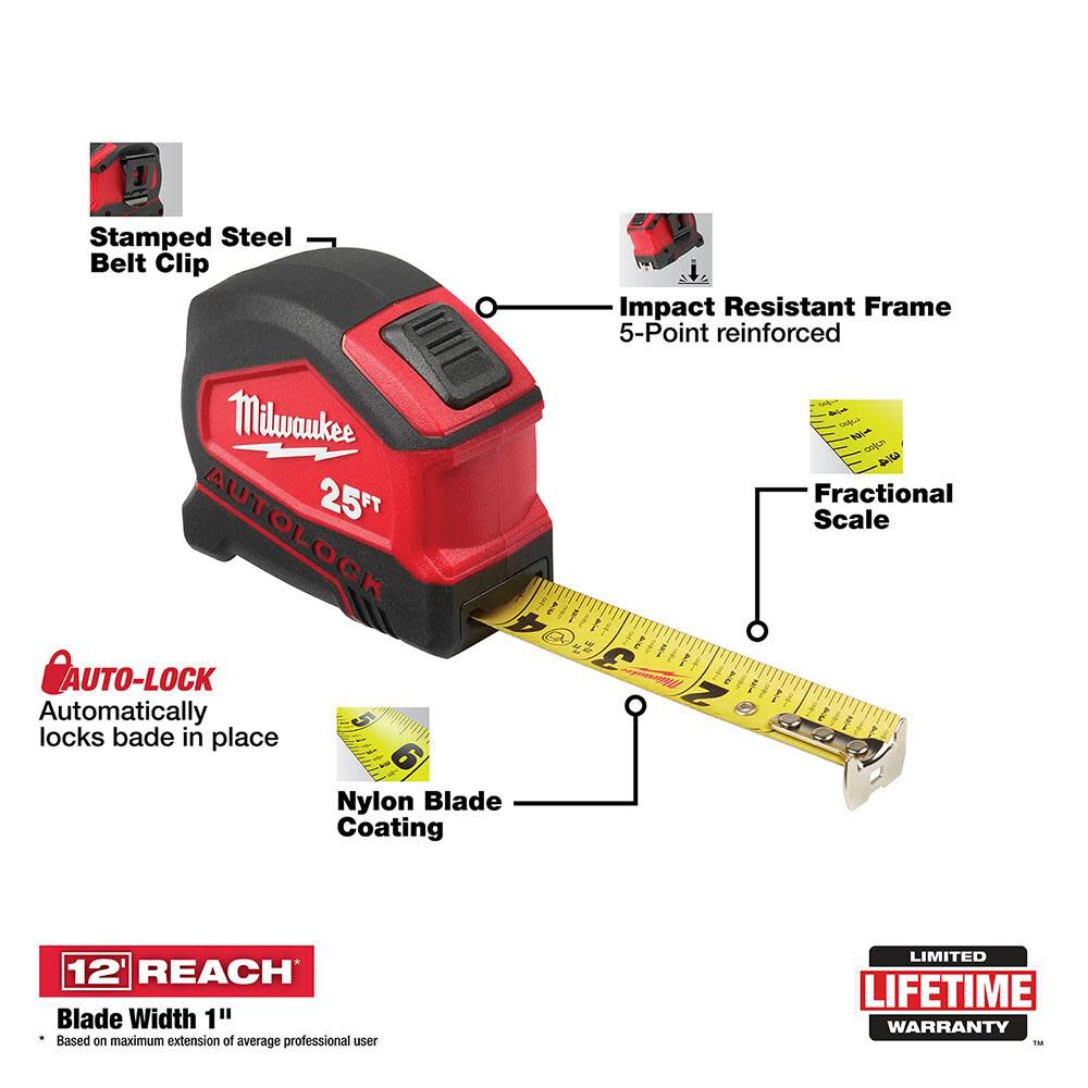 MW 25 ft. Compact Auto Lock Tape 48-22-6825 from MW