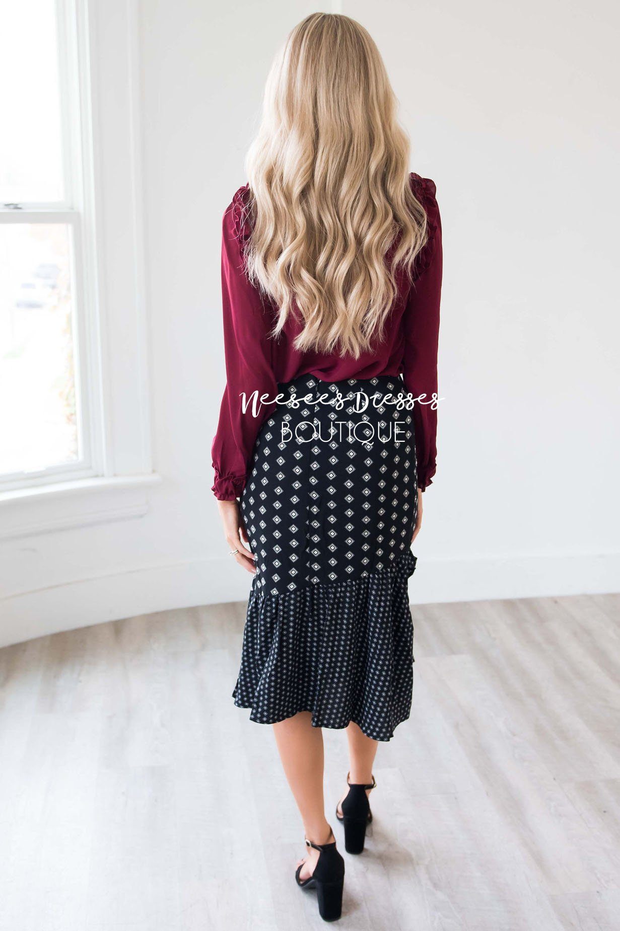 Twin Print Ruffle Hem Skirt