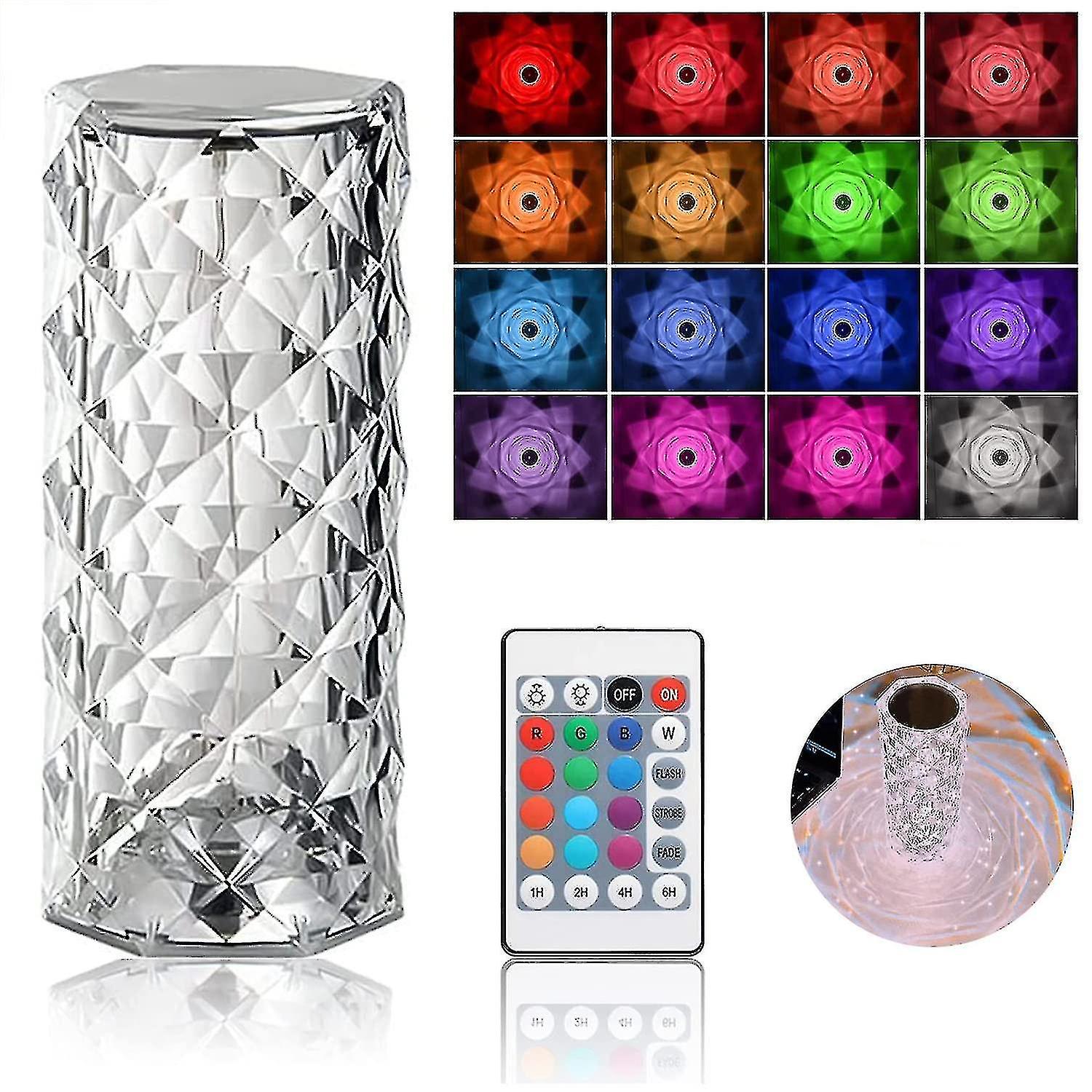 Crystal Diamond Desk Lamp， 16 Colors Usb Rechargeable Touch Light Night Light Night Light With Remote Control