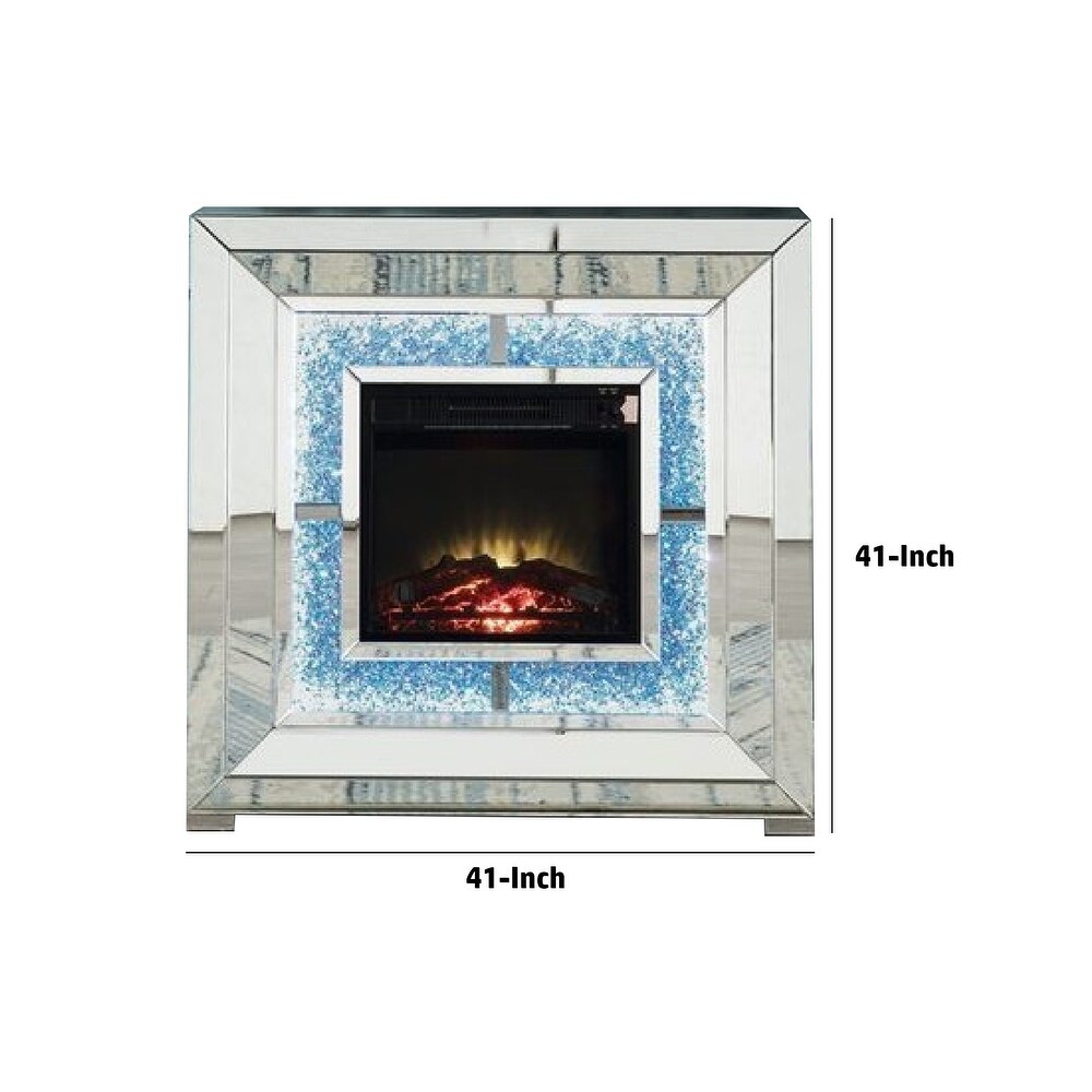 Noe 41 Inch Mirrored LED Electric Fireplace  Touch Panel  Silver