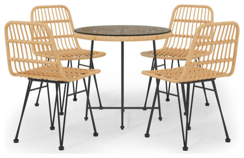 vidaXL Bistro Set Outdoor Patio Balcony Table and Chairs Rattan Look 5 Piece   Tropical   Outdoor Dining Sets   by vidaXL LLC  Houzz