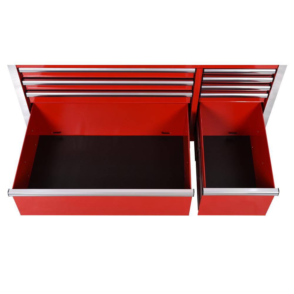 Husky 52 in. W x 24.5 in. D Standard Duty 10-Drawer Mobile Workbench Tool Chest with Solid Wood Top in Gloss Red H52MWC10RED