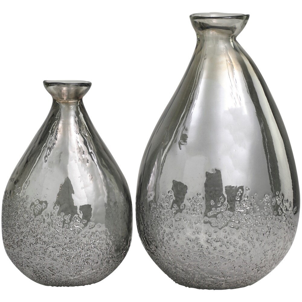 Gray Glass Textured Teardrop Vase (Set of 2)