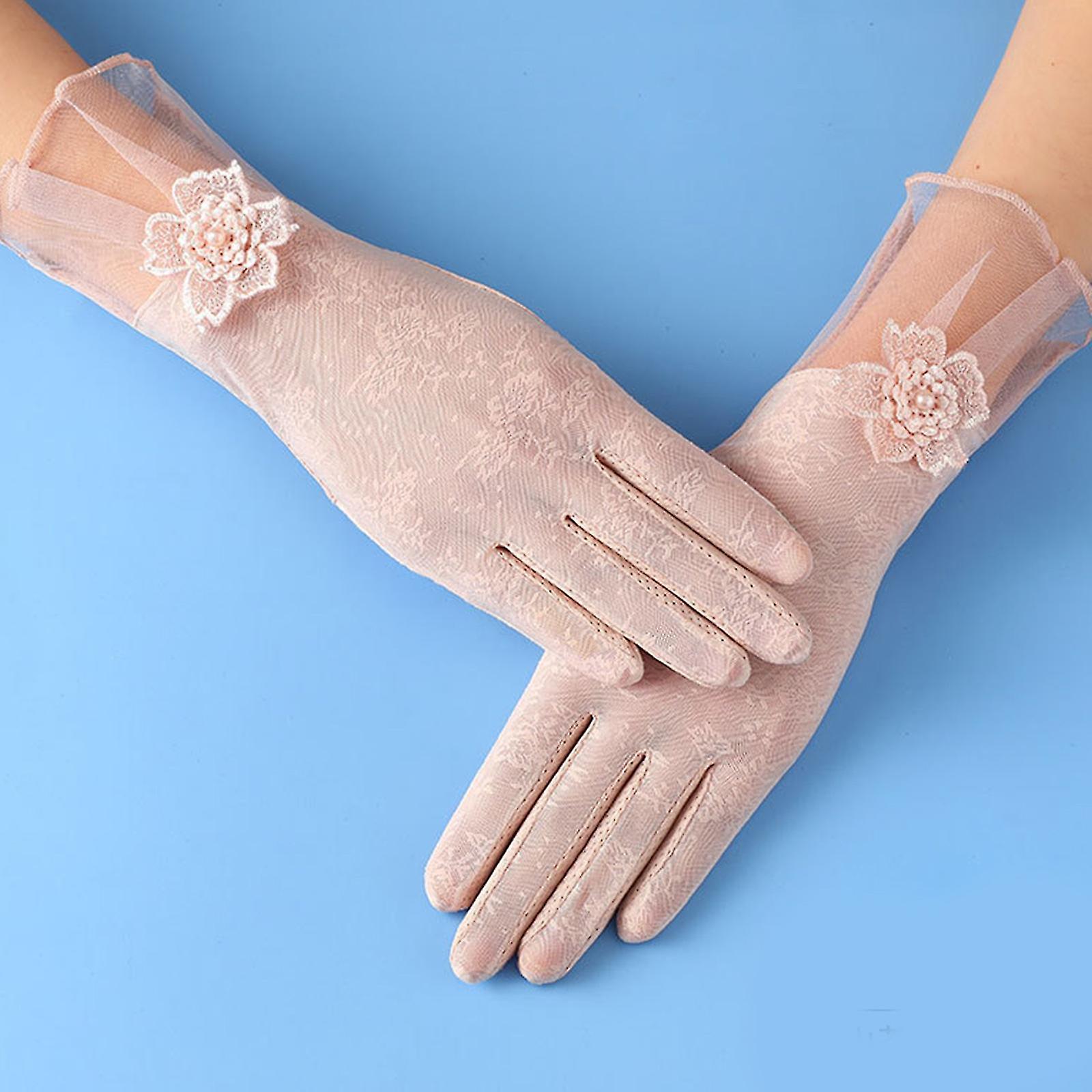 Women Floral Decor Lace Long Gloves Mesh Gloves Cycling Driving Accessories