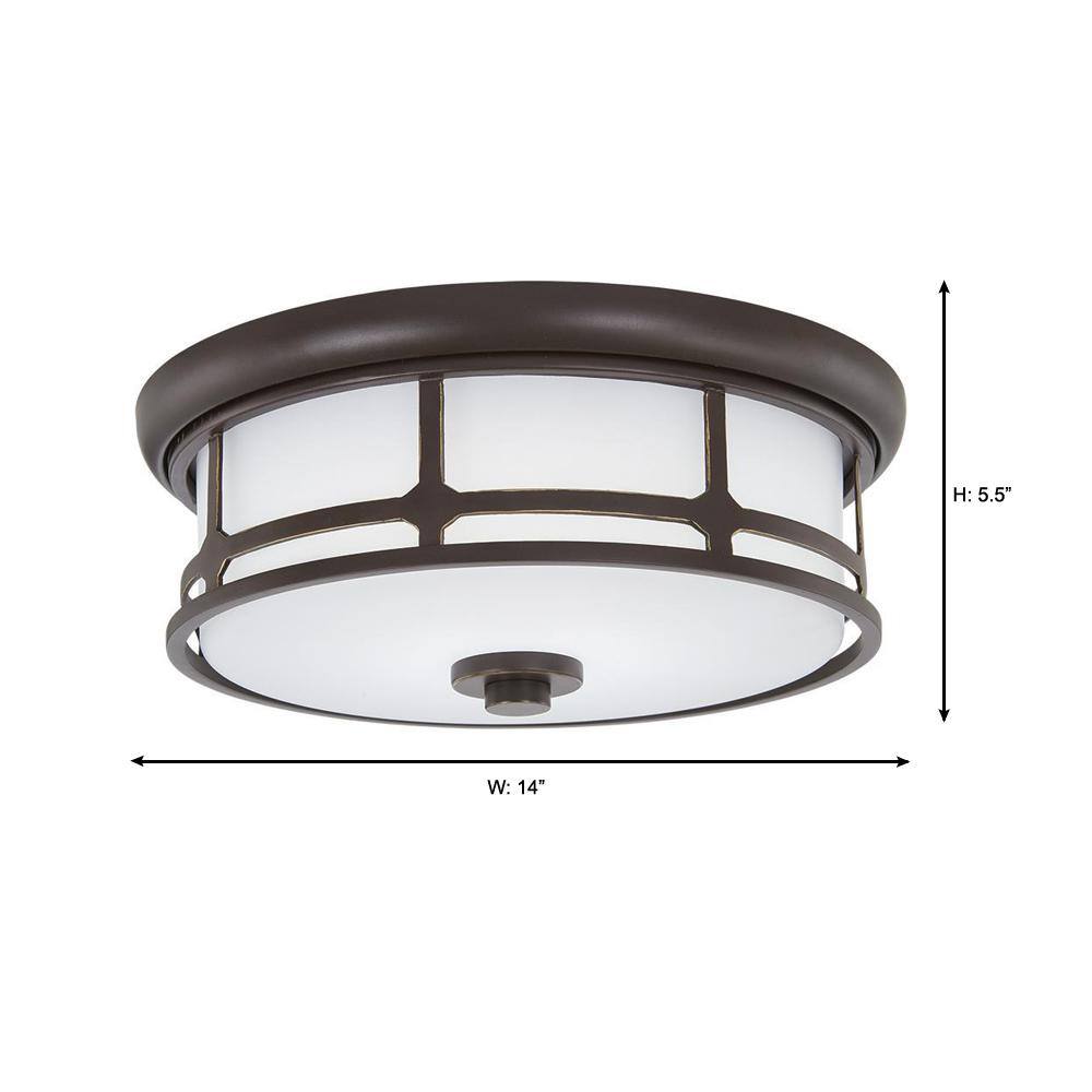 Hampton Bay Portland Court 14 in. 1-Light Oil Rubbed Bronze with Gold Highlights LED Flush Mount 23984