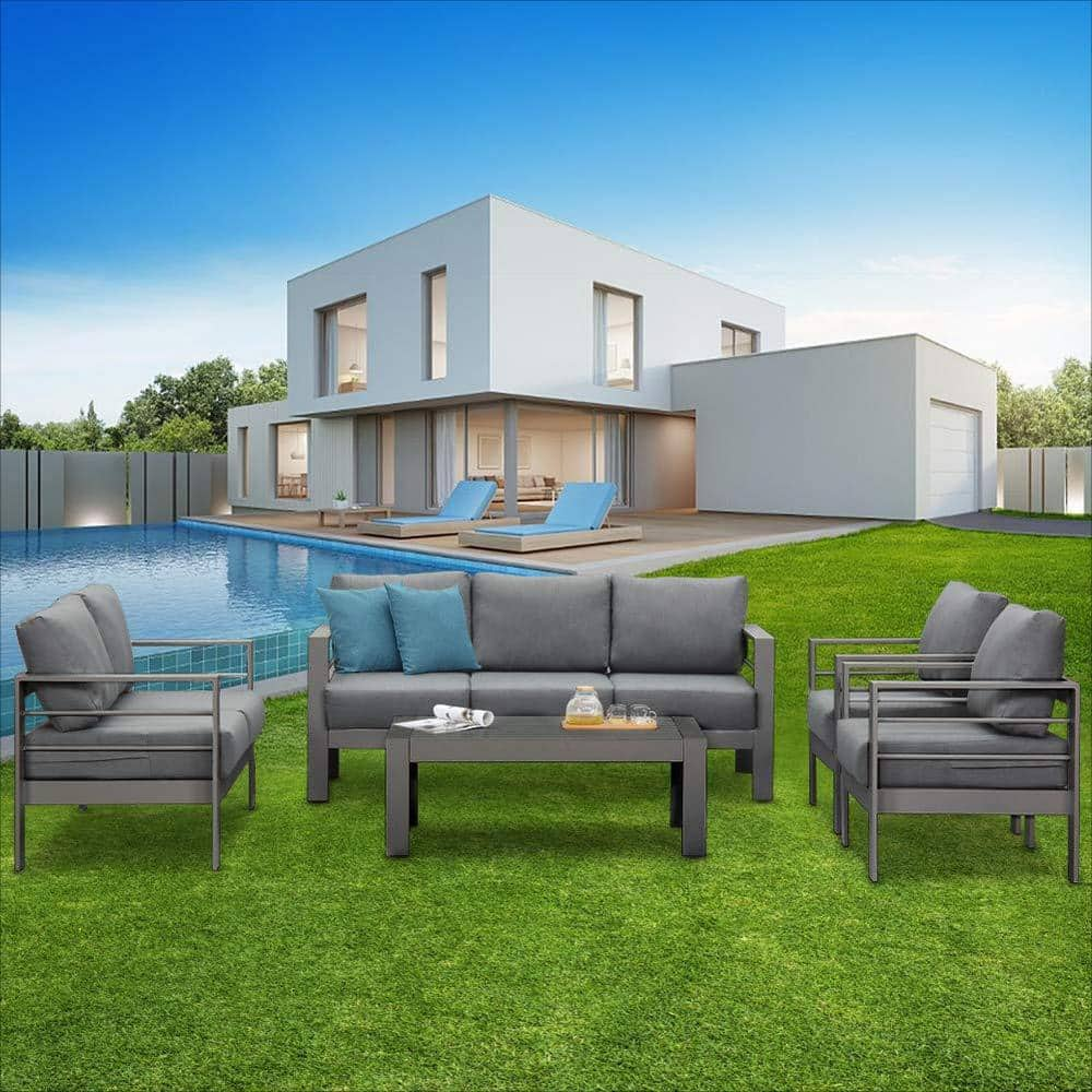 SUNVIVI Aluminum Outdoor Couch with Gray Cushions KX-AL02-3