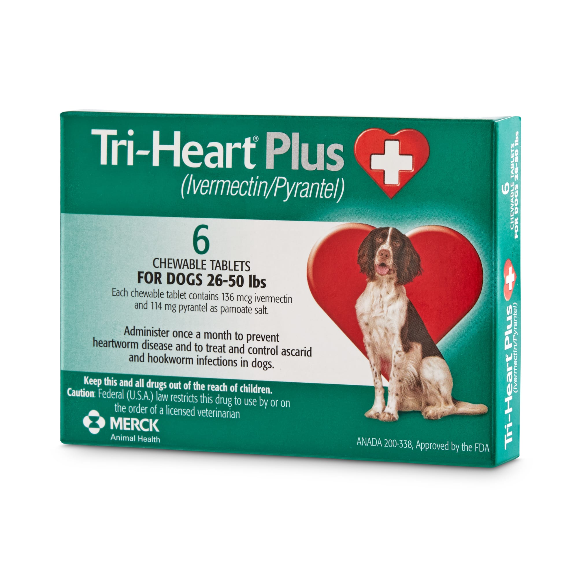 TRI-HEART PLUS Chewable Tablets for Dogs 26 to 50 lbs， 6 Month Supply