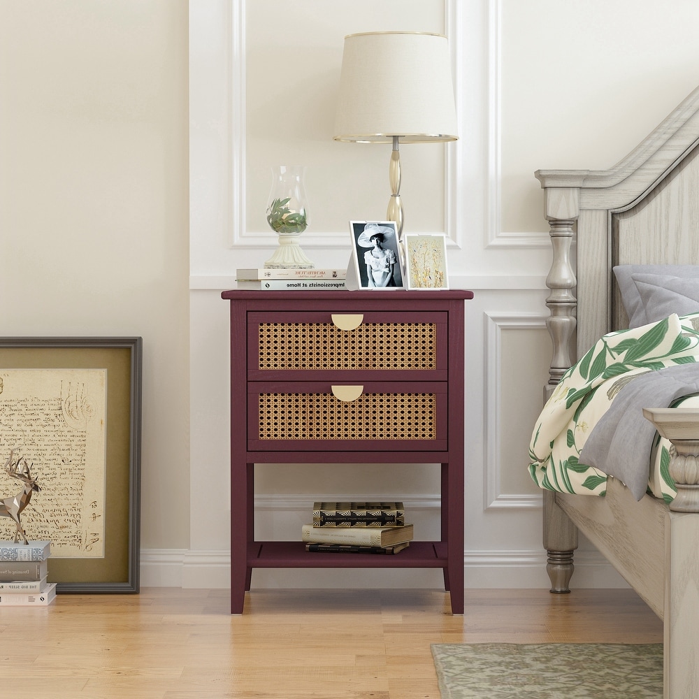 Naturel Rattan 2 Drawer Side table