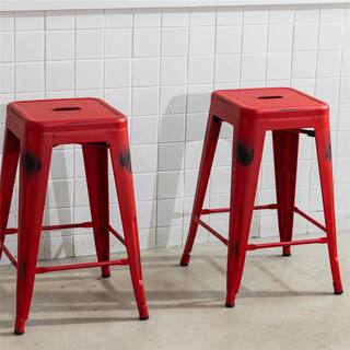 Homy Casa Zolnes 24 in. Red Backless Metal Frame Counter Stool (Set of 4) ZOLNES 24 VINTAGE RED 4PCS