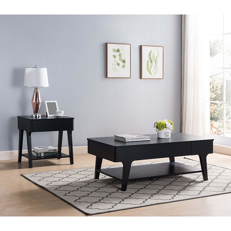 FC Design Black End Table with Lift Top Table Top and Bottom Shelf