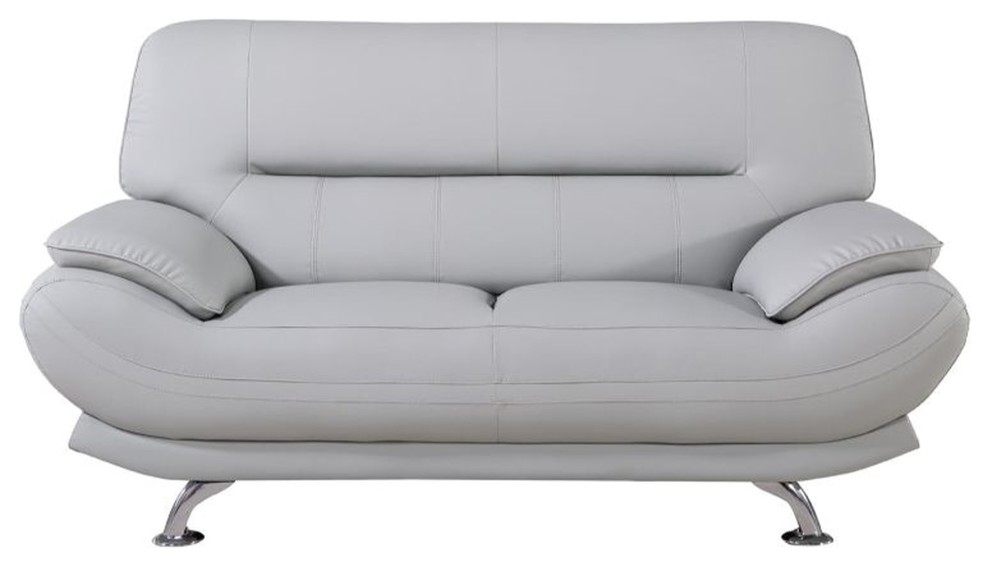 Faux Leather Wooden Loveseat With Pillow Top Armrest  Light Gray  ampSilver   Contemporary   Loveseats   by VirVentures  Houzz