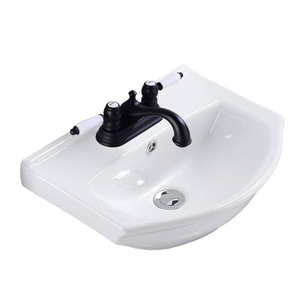 RENOVATORS SUPPLY MANUFACTURING Tahoe 17-34 in. Wall Mounted Bathroom Sink in White with 4 in. Faucet Hole and Overflow Space Saving Design 31855