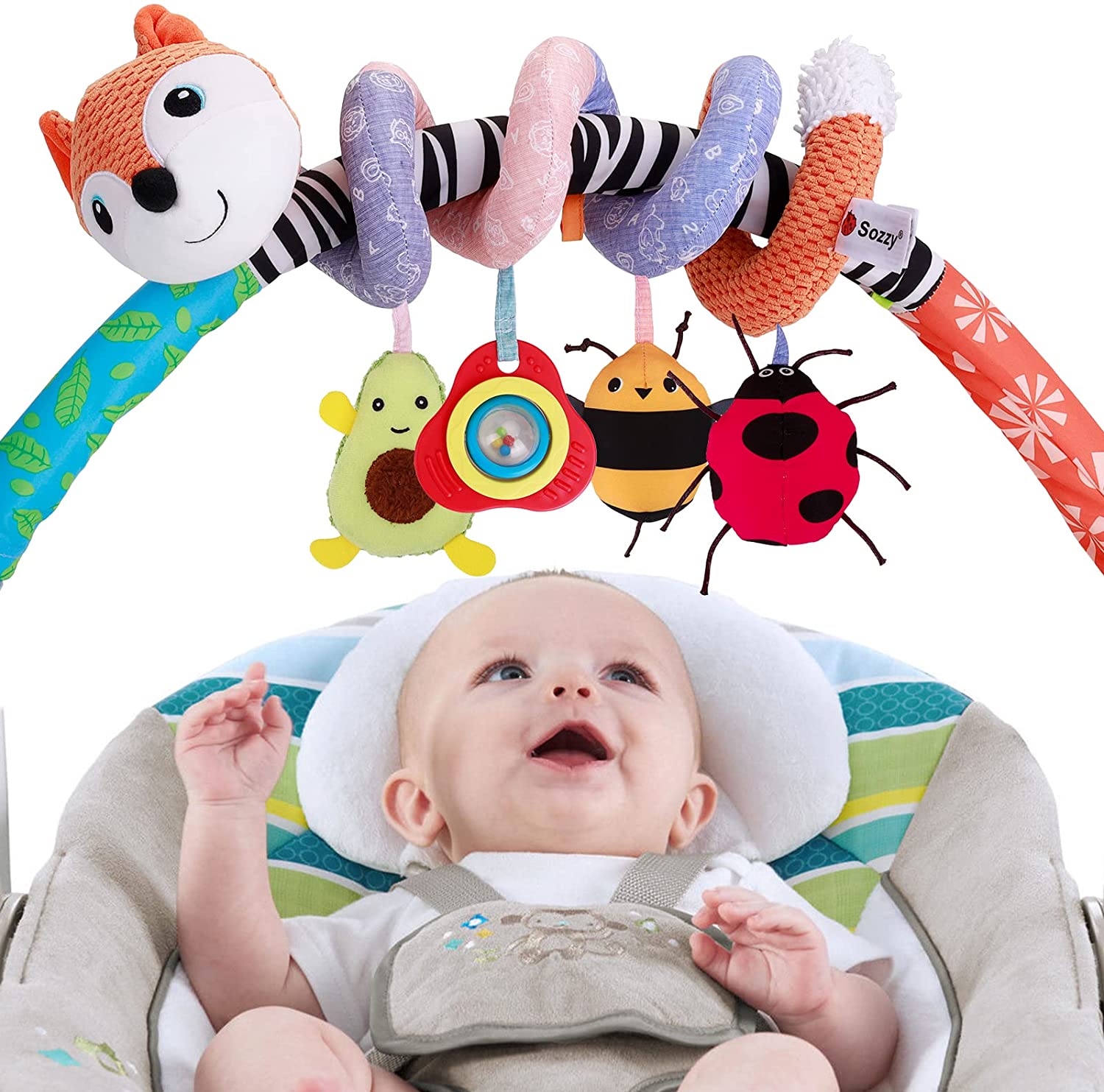 Baby Car Seat Stroller Toys - Baby Spiral Toys Babies Car Seat Toy Infant Crib Hanging Toys Rattle Activity Toys for Stroller Newborn Stroller Toys for Kids Boys Girls 0-12 Months