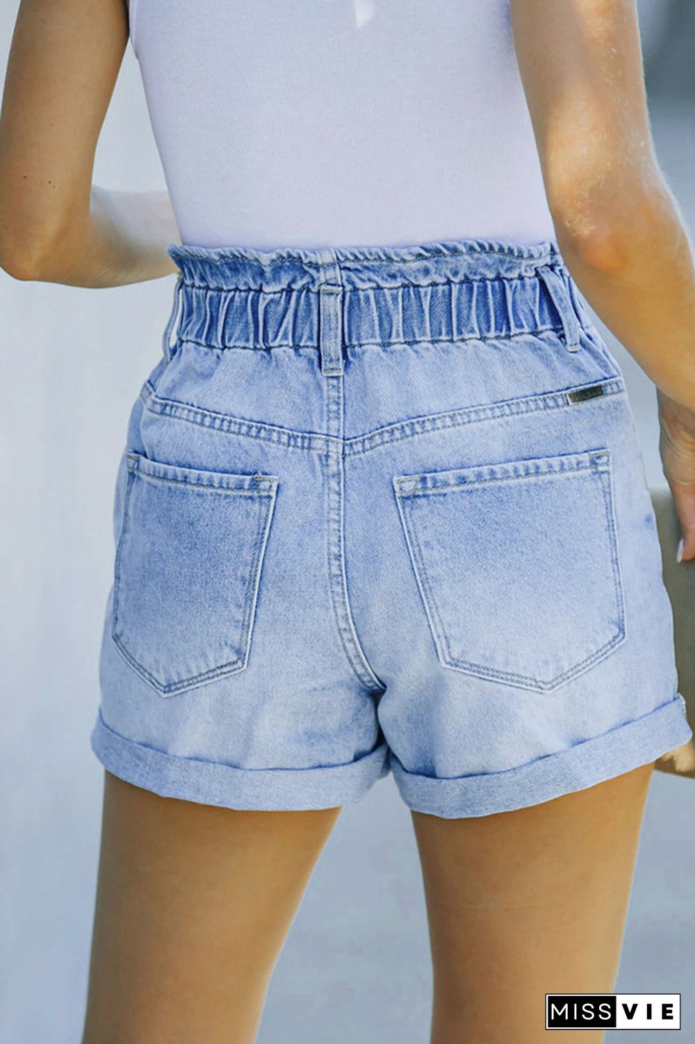 Elastic Waist Washed Denim Shorts Wholesale