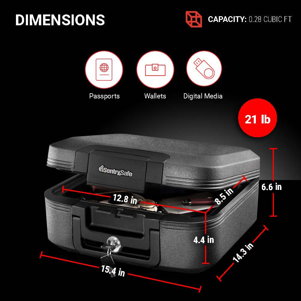 SentrySafe CHW20201 Fire and Water-Resistant Chest Safe with Key Lock， 0.28 cu. ft.