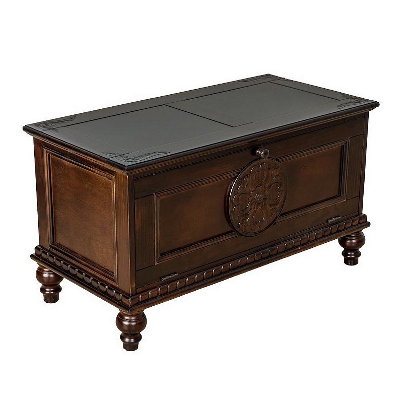 Accent Chest with Drop Down Storage and Carved Details， Brown