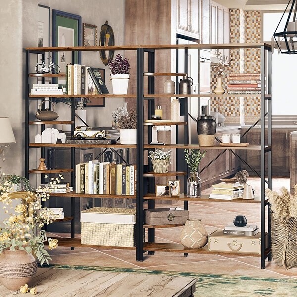 Industrial Bookcases and Bookshelves Corner Shelf 8 Tiers Rustic Storage Rack Plant Stand Corner Ladder Shelf - as picture