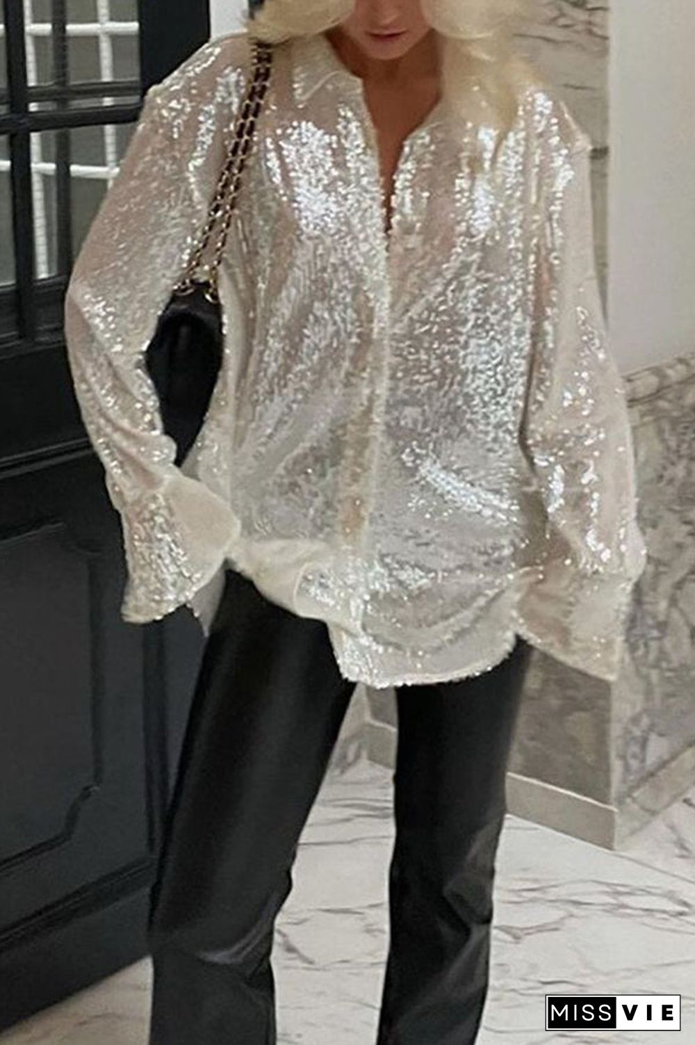 Sequin Oversized Button Shirt