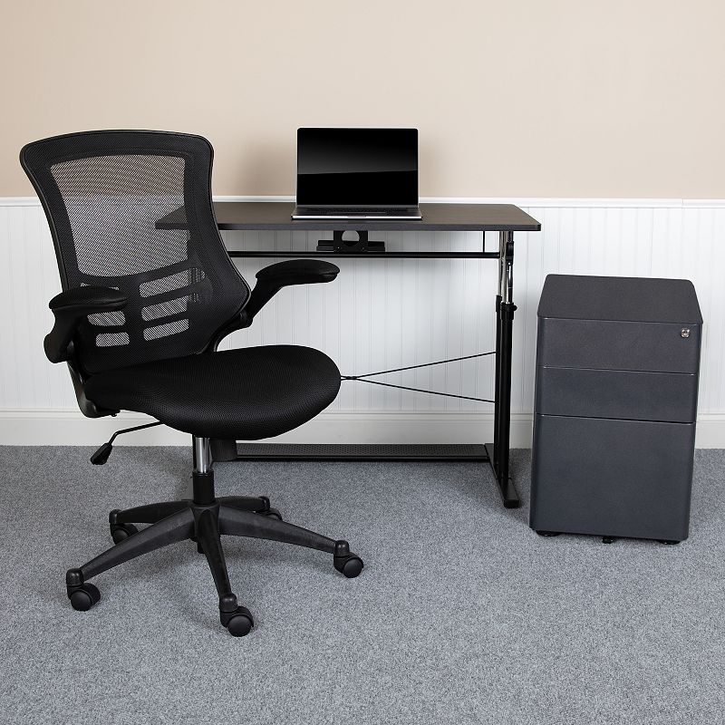 Flash Furniture Work From Home Adjustable Desk， Office Chair and Filing Cabinet 3-piece Set