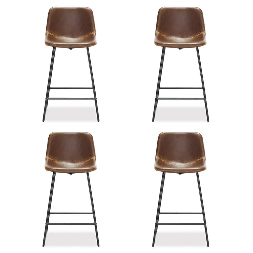 LUE BONA Faux Leather Bar Stools Metal Frame Counter Height Bar Stools(Set of 4) LB21CH0024-500