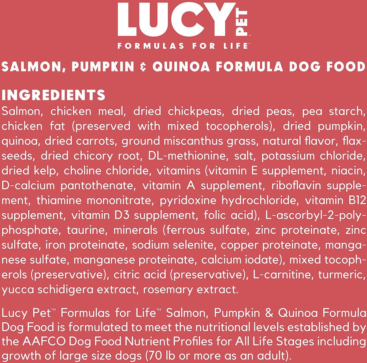 Lucy Pet Products Salmon， Pumpkin and Quinoa Small Bites Dog Food， 4.5-lbs bag