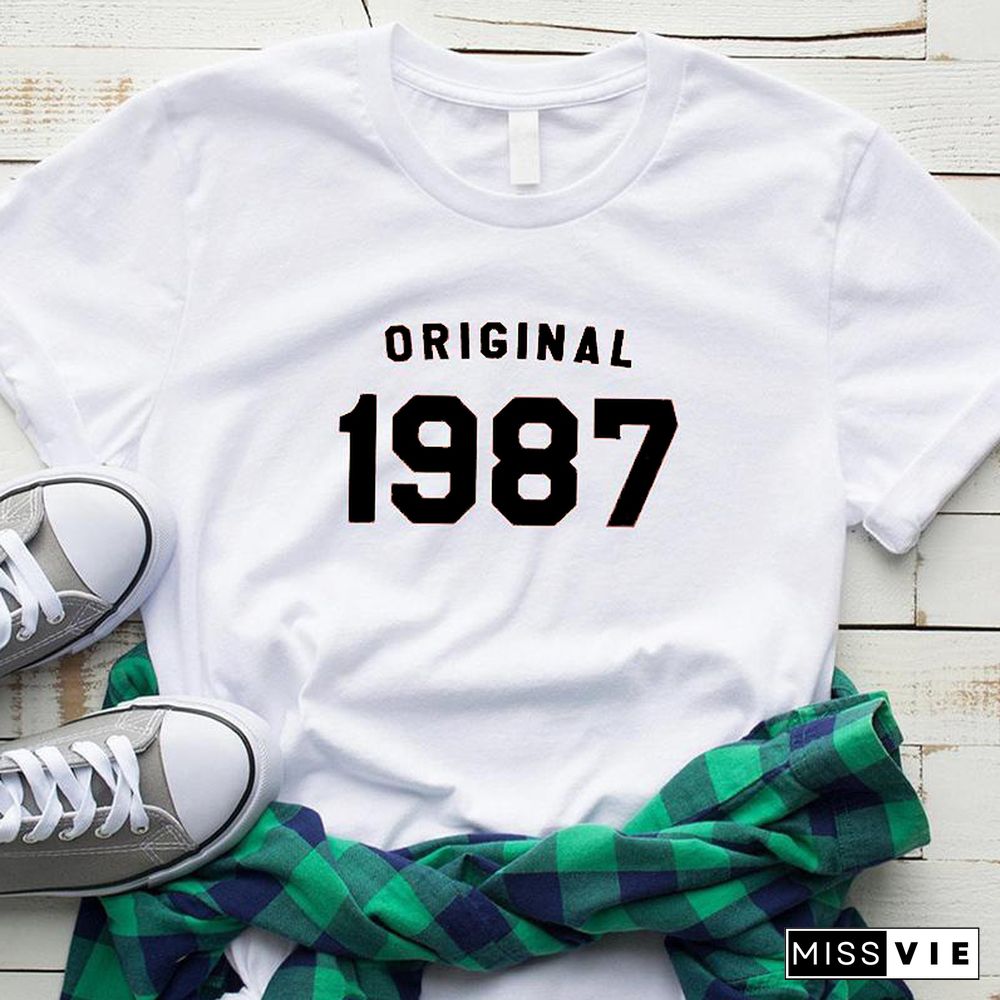 Original 1987 T Fashion Shirts Cotton Aesthetic 35th Birthday Women T-shirt Funny Graphic Casual Crew Neck Short Sleeve Top Tees