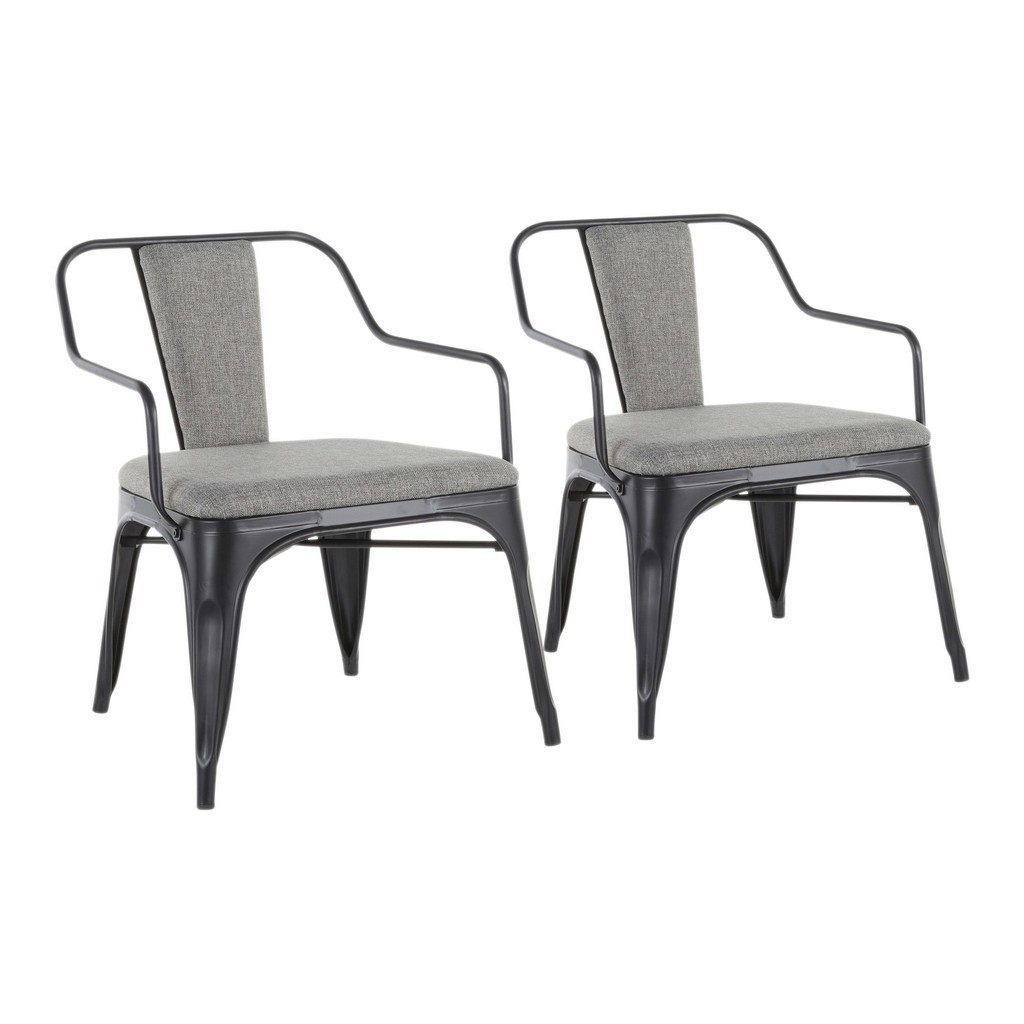 LumiSource Oregon Accent Chair  (Set of 2) in Black Metal， Light Grey Fabric - LumiSource CHR-OREGON BKGY2