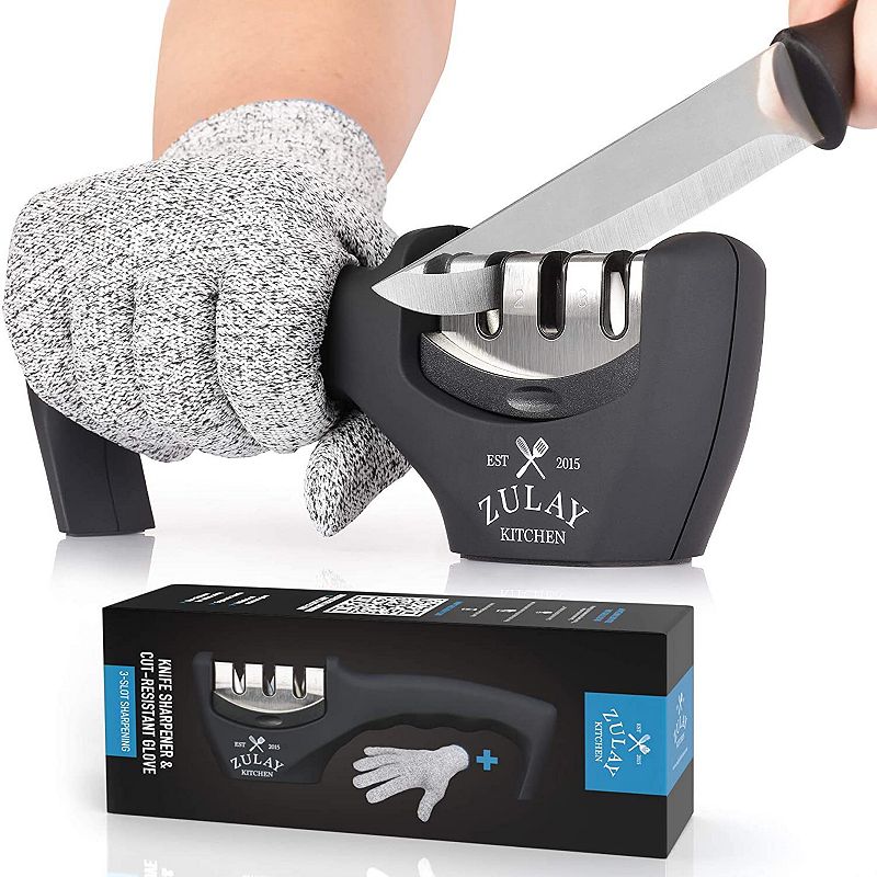 3 Stage Knife Sharpener and Cut-Resistant Glove