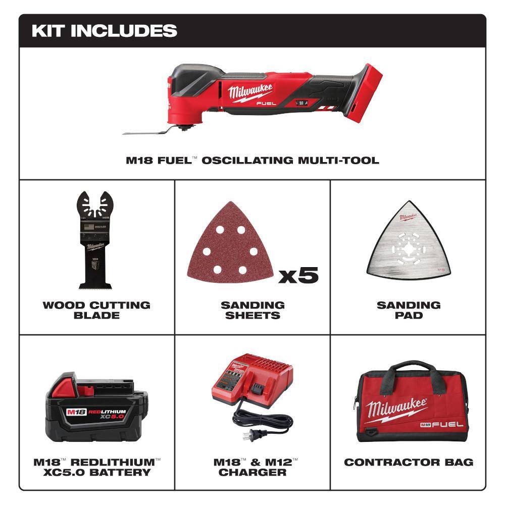 MW M18 FUEL 18V Lithium-Ion Cordless Brushless Oscillating Multi-Tool Kit with Extra 6.0ah Battery 2836-21-48-11-1865