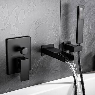 Boyel Living 2-Handle Square Hand-Held Bathtub Faucet with Pressure Balance Valve in Matte Black RB0733