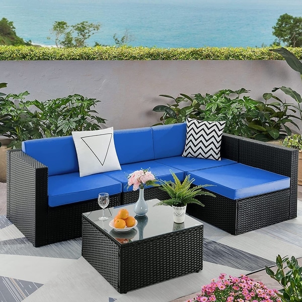 Bossin 5 Pieces Outdoor Patio Furniture Sets Patio Sofa，Outdoor Indoor Wicker Conversation Set with Table