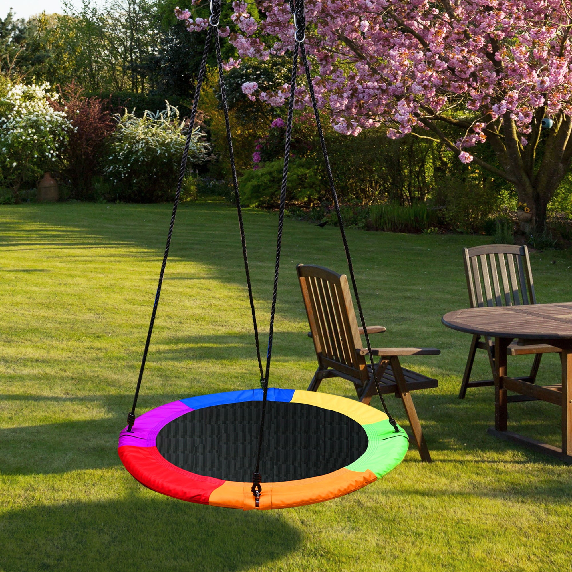 Swing Sets for Kids Playground Platform Saucer Tree Swing Rope 1M 40 '' Diameter， Rainbow Color